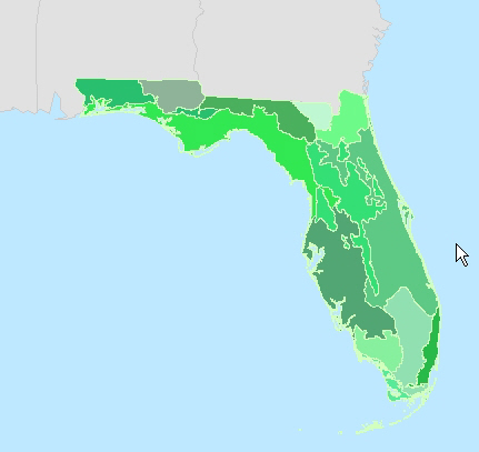 نقشه Florida بر حسب موقعیت اکولوژیکی